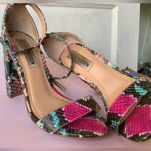 Steve Madden Carrson Pink & Teal Snake Print Ankle-Strap Sandal Sz 6M